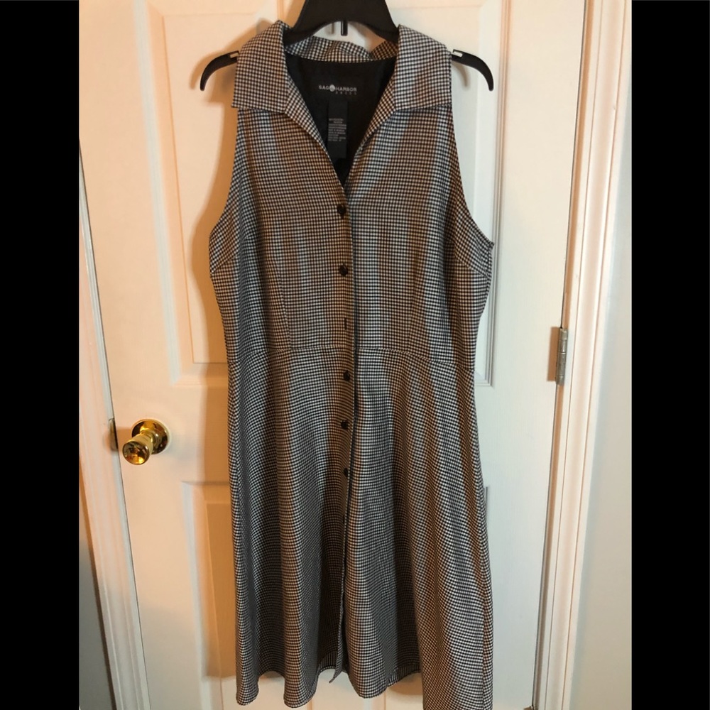 Sag Harbor black/white, gingham, button down dress, size 14